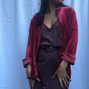 Vintage cranberry red velvet shirt jacket